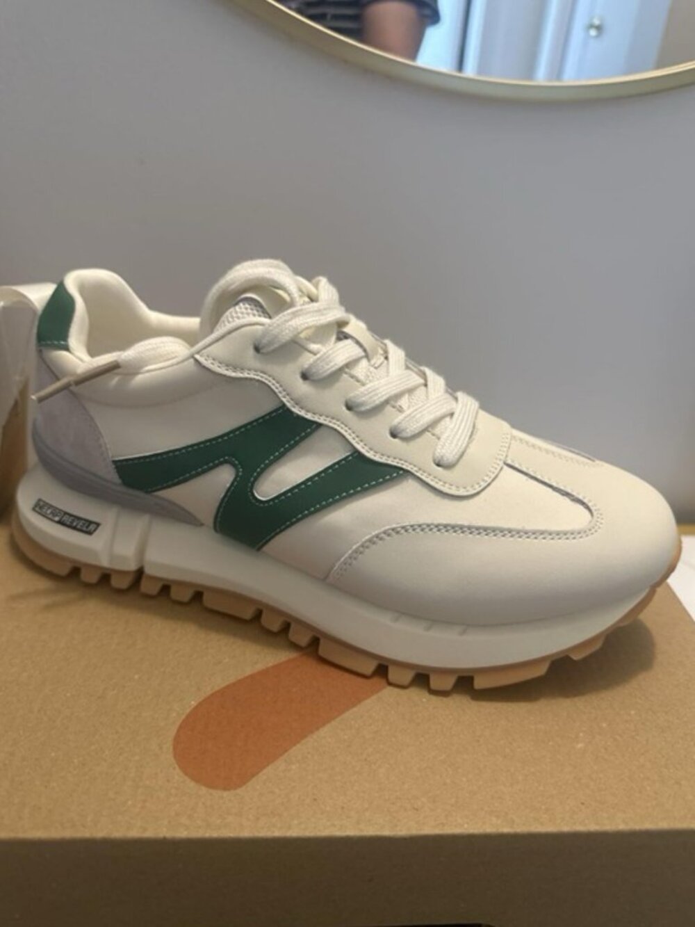 Casual Women's Sneakers: Green and Beige